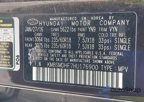 2017 Hyundai Santa Fe Se from USA, damaged, VIN KM8SMDHF7HU176900